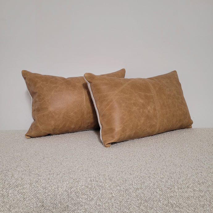 Genuine Caramel Leather & Linen Cushion Cover