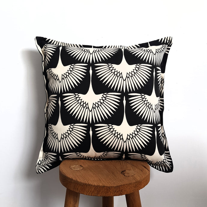 Art Deco Gatsby Heron Black and Ivory Outdoor Cushion Cover