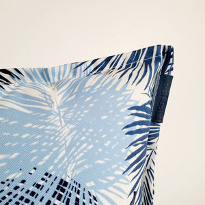 Blue Fantail Palm Leaves Outdoor Cushion Cover