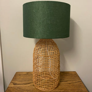 Forest Green Linen Rattan Table Lamp
