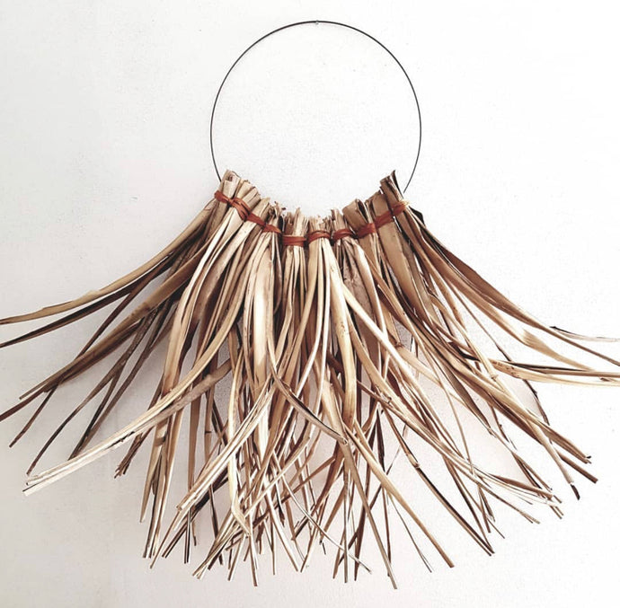 Leather Bound Dried Palm Wall Hanging