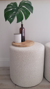 Quality Beige Boucle Ottoman Side Table