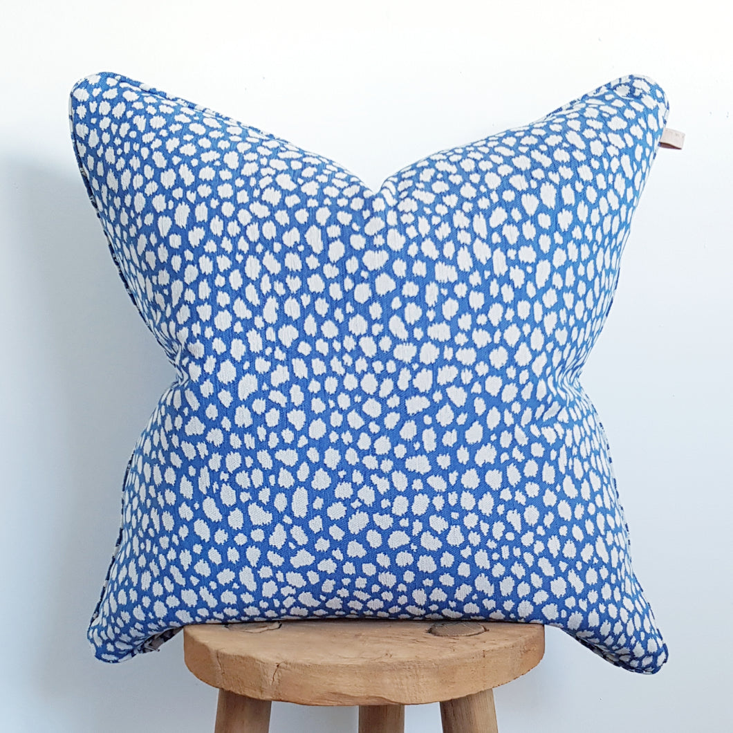 Plush Azure Blue Leopard Cushion Cover