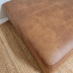 Large 100cm Square Tan Vegan Leather Ottoman