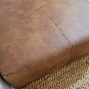 Large 100cm Square Tan Vegan Leather Ottoman