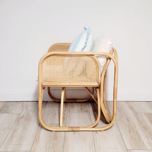 Brand New Natural Bamboo Rattan Arm Chair - Includes Stripe Cushion