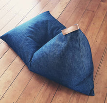 Denim Bean Bag with Leather Handle - Triangle Wedge Shape