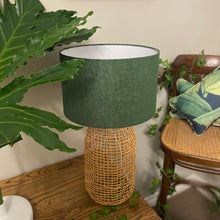 Forest Green Linen Rattan Table Lamp