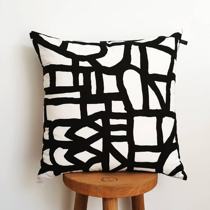 Black and White Abstract Brush Stroke Cushion Cover - ONE LEFT - 60x60cm