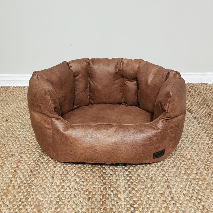 Luxurious High Quality Vegan Faux Leather Pet Bed - Tan