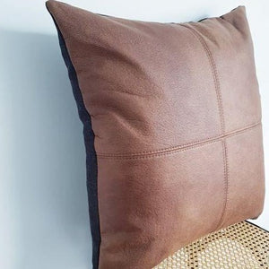 Tan Vegan Leather + Fabric Cushion Cover