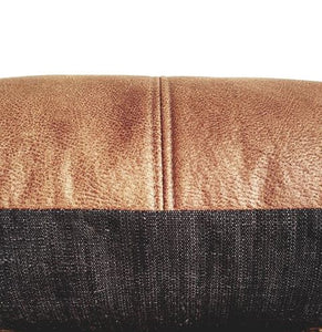 Tan Vegan Leather + Fabric Cushion Cover