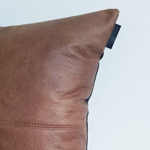 Tan Vegan Leather + Fabric Cushion Cover