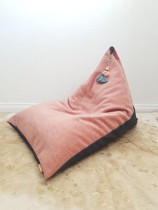 Luxe Velvet/Denim Bean Bag with Denim Handle